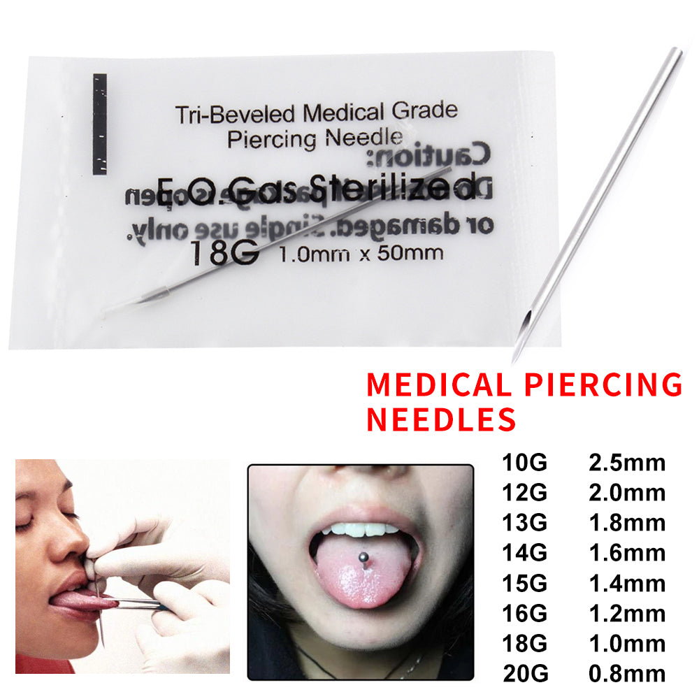 Audersigt 100PCS Piercing Needles Surgical Steel Disposable Body Piercing Needles E.O.Gas Sterilized Tattoo Needle