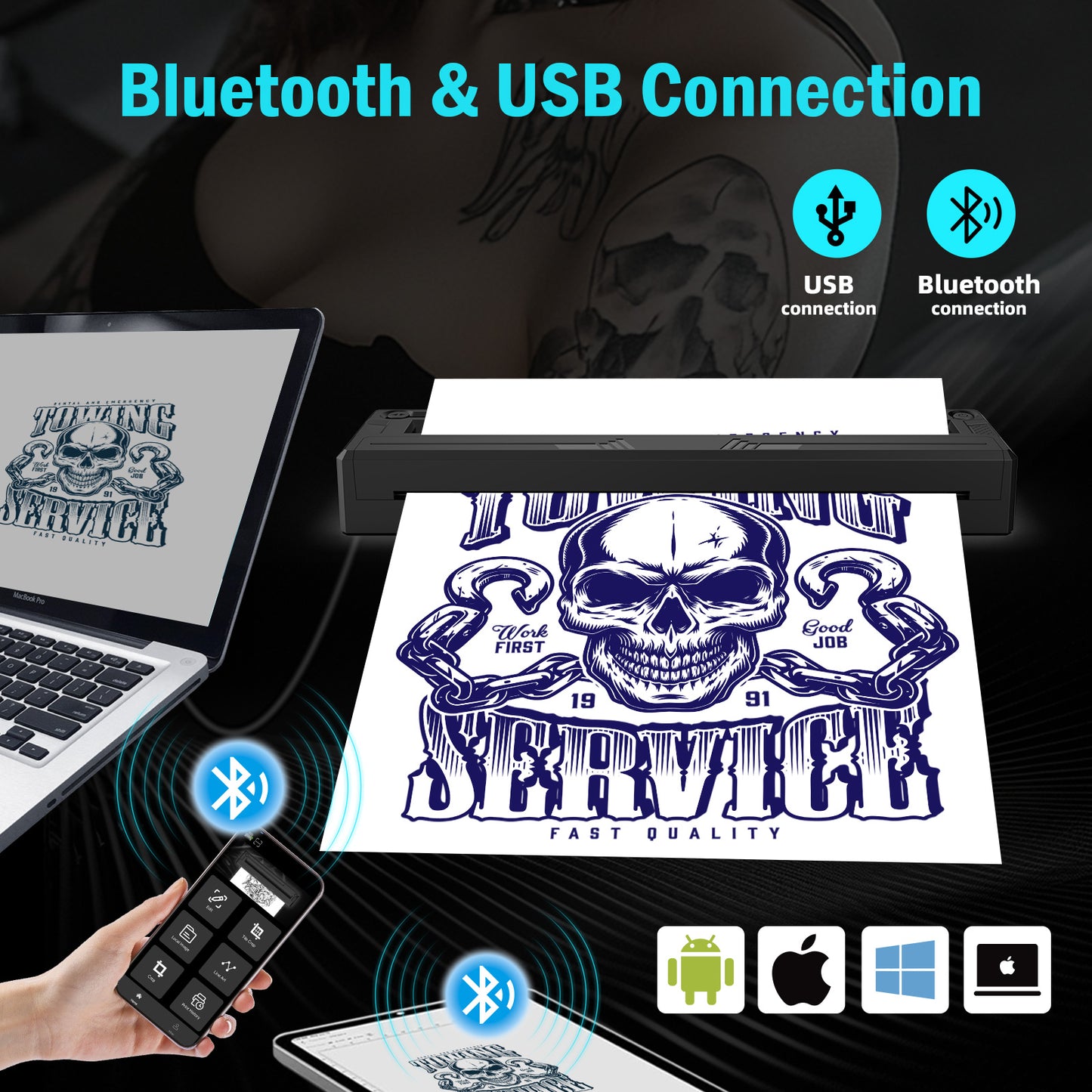 Audersigt M8 Mini Tattoo Printer Thermal Pattern Machine Printable Shaded Image Bluetooth Wireless Printer