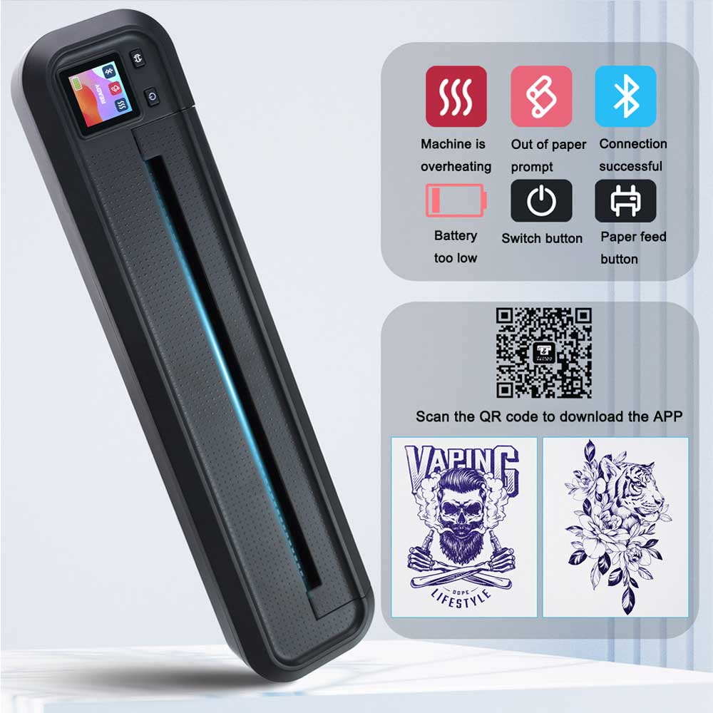 Audersigt MHT500 Digital display Tattoo Printer Thermal Pattern Machine Printable Shaded Image Bluetooth Wireless Printer
