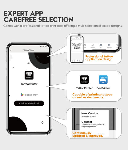 Audersigt® New XR3 Tattoo Printer Thermal Pattern Machine With Digital Display Bluetooth Wireless Printer with 2500mAh Rechargeable Battery