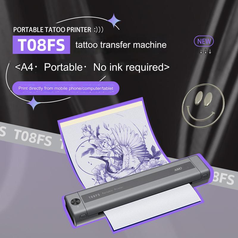 Audersigt AIMO T08FS Tattoo Printer Machine Printable Shaded Image Bluetooth Wireless Printer with 1200mAh Rechargeable Battery