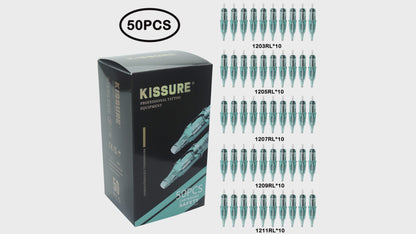 KISSURE® 50PCS Mixed Size Tattoo Cartridge Needles Round Liner,Round Shader,Magnum