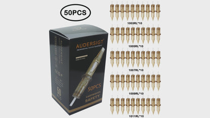 Audersigt®  SAFETY Tattoo Cartridge Needles 50PCS Mixed Size Round Liner,Round Shader,Magnum