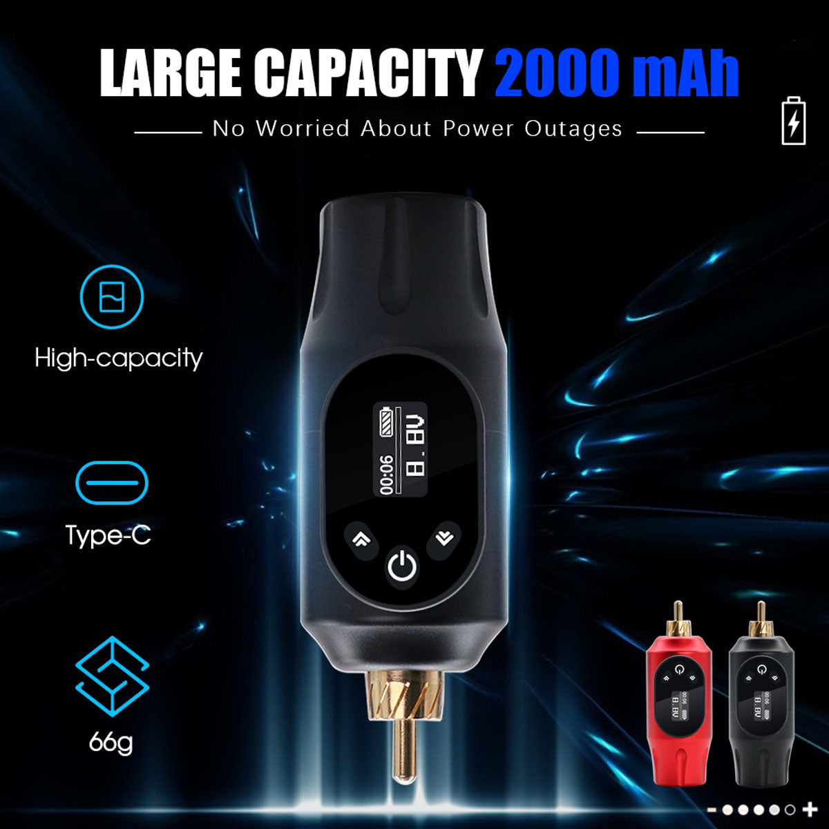 Audersigt Mini Wireless OLED Display Tattoo Power Supply with 2000mAh Battery RCA Connect