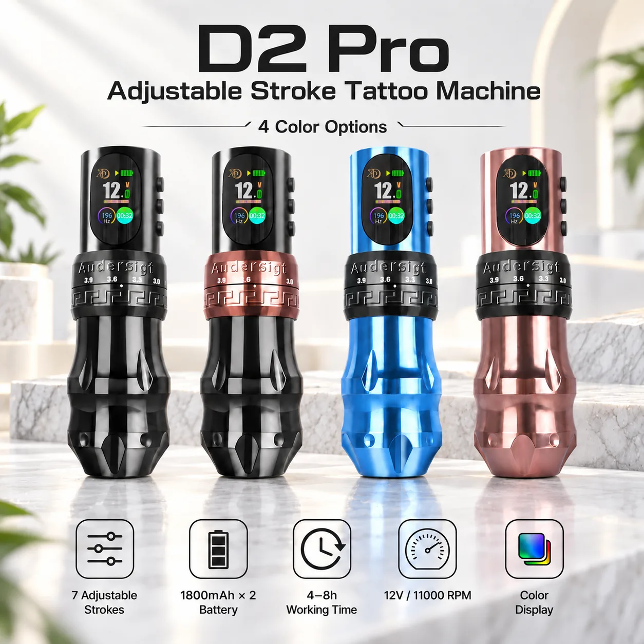 D2 Pro Adjustable-Stroke Wireless Tattoo Pen